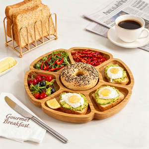 バンブープレートラウンドパーティーセルフディナープレート7セクションラウンドナットキャンディーフルーツスナックプレートフードサービングトレイ仕切り付き - Product Image 6