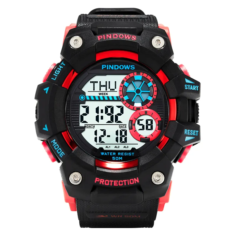 PINDOWS Accept Customize LOGO Color waterproof sports student adults clock alarm led display luminous watches digital