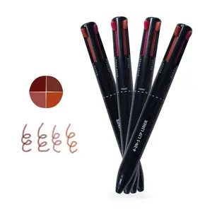 No Logo Vegan 4 in 1 Makeup Cosmetic Pen Touch Up 4-color Waterproof Lip Liner Pencil 4 in 1 Makeup Pen with Private Label