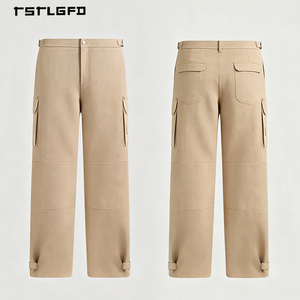Men Woven Cotton Twill Straight Leg <b>Pants</b> Khaki Workwear Trousers Minimalist Old Money Style Casual <b>Cargo</b> <b>Work</b> <b>Pants</b> - Product Image 3