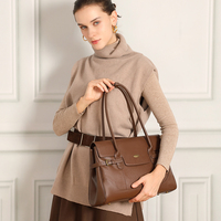 Grossiste Marque Privée OEM Fournisseur Cuir Grainé Cognac Rabat Boucle Structuré Sac Femme Tote Épaule