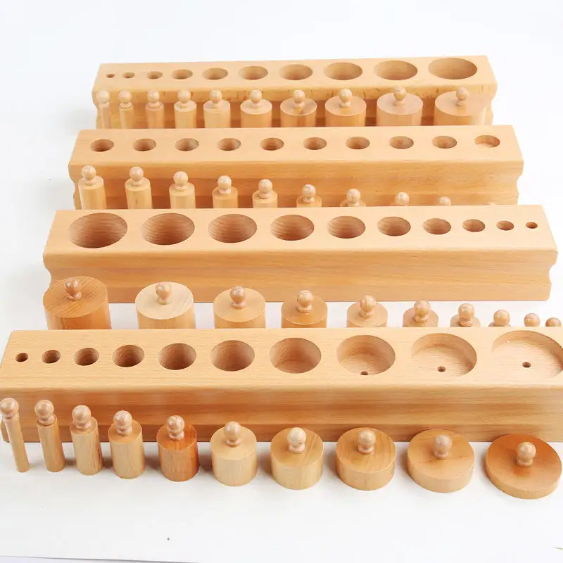Big Colourful Education Grasp Knobbed Cylinder Sockets Blocks Cube Sets Sensory Learning For Montessori In Wooden Toys