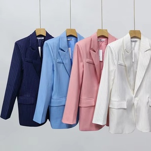 OEM/ODM Customized Autumn New Arrival Knitted Anti-Wrinkle Simple Casual Solid Color Lapel Long Sleeve Striped Blazer - Product Image 1