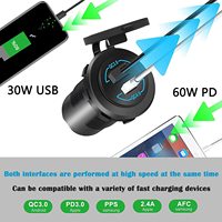 Prise USB étanche 12V 90W (Max) à double port QC4.0 PD et Quick Charge 3.0 pour voiture, bateau, camping-car