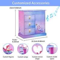 Boîte à musique sirène personnalisable - Boîte à bijoux en carton MDF avec figurine rotative, poignées et crochets en forme de coquillage, cadeau de princesse en gros