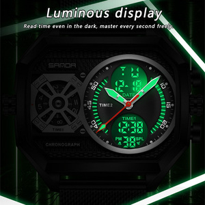 Montre électronique SANDA 6139 pour homme, montre-bracelet multifonctionnelle étanche à triple mouvement avec fonction quatre fuseaux horaires - Product Image 6