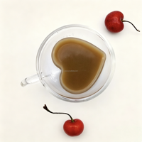 Mug à café en verre borosilicate à double paroi en forme de cœur avec poignée, isolé pour jus, lait et thé