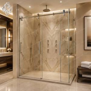 Box Doccia Rettangolare Senza Telaio con Porta Scorrevole in Vetro Temperato Trasparente da 8mm, Resistente all'Acqua, per <span class=keywords><strong>Bagno</strong></span> Hotel, Facile Installazione - Product Image 3