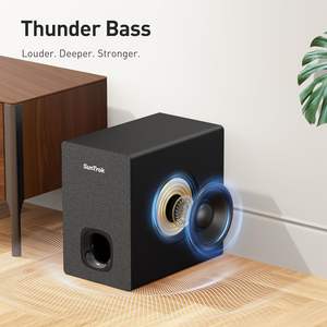 SunTrok Black Plastic <b>Soundbar</b> with <b>Subwoofer</b> 80W 2.1 Channel for Home Theater System with 2 Wireless Microphones - Product Image 4