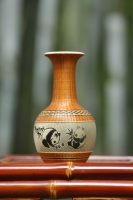 Vase de table en céramique de style Wabi-Sabi chinois avec motif de panda - Pièce d'art artisanale écologique en provenance du Sichuan