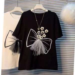 T-shirts en coton imprimés géométriques 3D arc-en-ciel élégants et confortables pour femmes et enfants, tendance, légers, respirants, à séchage rapide, hauts de printemps - Product Image 1