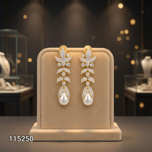 Boucles d'oreilles pendantes élégantes en perles Ping Bling pour femmes, dorées, motif floral, feuilles de cristal, de luxe, pour mariée, mariage, déclaration de style - Product Image 3