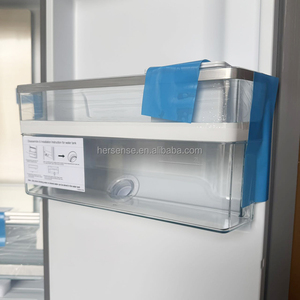 Refrigerador francés negro de 591L con puertas cruzadas, dispensador de agua de vidrio, pantalla táctil LCD, inversor y tanque de almacenamiento de 5L para cocina doméstica. - Product Image 4