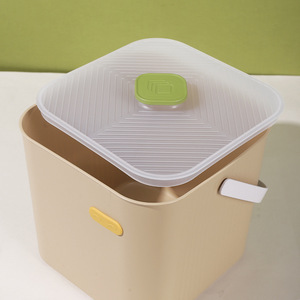 Cubo de Plástico Cuadrado con Tapa 10.5L, Contenedor de Almacenamiento, Cesto para Juguetes, Cesta de Lavado, Asiento, Uso en Baño, con Asa de Transporte - Product Image 2