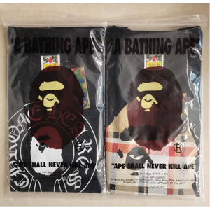 Camiseta de hombre A Bathing Ape negra con estampado a cuadros y logotipo de cabeza de simio, camisa de diseñador de moda urbana. - Product Image 1