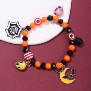 Nouveau drôle citrouille mauvais yeux Chaem Bracelet Multi couleur perles de cristal araignée citrouille Bracelet Halloween Bracelet à breloques - Product Image 3
