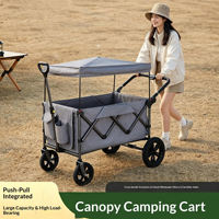 Chariot de camping pliable avec auvent, chariot portable à 4 roues pour la plage, les pique-niques et le jardin, grande capacité de rangement
