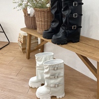 Bottines mi-mollet à plateforme avec boucle décorative pour femmes, fermeture éclair latérale, semelle épaisse et robuste, bottes tendance pour femmes