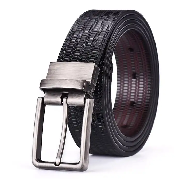 Men's Leather Belt 2022 New Business Rotary Buckle Rice Grain Embossed Pants Belt Double Sided Belt