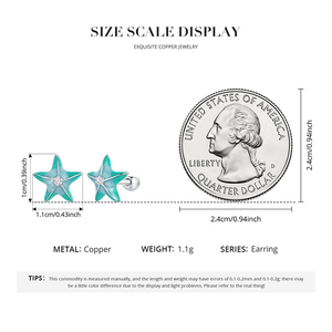 Pendientes de cobre con forma de estrella con incrustaciones de circonita, joyería de moda linda para regalo unisex - Product Image 5