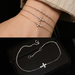 Juego de Joyería con Cruz de Diamantes Cultivados en Laboratorio en Oro Sólido de 18K Xinfly |   Pulsera y Pendientes Minimalistas y Elegantes para Mujer |   VVS DE |   AU750 - Product Image 5