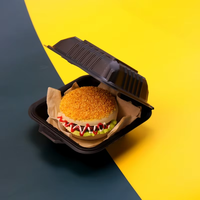 Boîte à hamburger jetable de qualité alimentaire 6 x 6 pouces, 1 compartiment, avec couvercle articulé, micro-ondable, réfrigérable, type clamshell, biodégradable, 16 oz