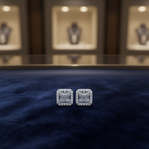 Orecchini in Oro Bianco con Diamanti Taglio Baguette Colore D Naturali Certificati GIA Gioielli Classici da Sposa per Donna - Product Image 2