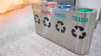 Poubelle de recyclage ovale d'intérieur en gros d'usine, 4 compartiments, en acier inoxydable, pour les déchets d'aéroport