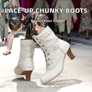 Autumn Winter Solid Lace Cutout <b>Ankle</b> <b>Boots</b> Women's Chunky Thin Heel Lace-Up <b>Tassel</b> <b>Boot</b> Height Increasing - Product Image 2