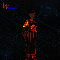 Costume d'Empereur de la Dynastie Ming en Fibre Optique Rechargeable Lumineux pour Halloween Cosplay Festival Performance Fête Défilé