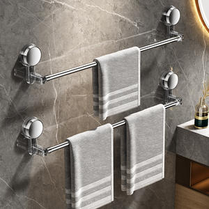 Porte-serviettes mural moderne en acier inoxydable à 2 barres réglables, sans perçage, pour salle de bain - Product Image 1