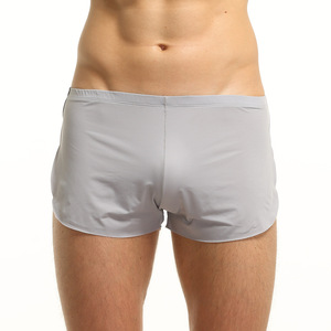 Shorts de <span class=keywords><strong>pyjama</strong></span> pour hommes en soie glacée tricotée, ODM, décontractés, sexy, respirants, taille basse, avec fentes latérales - Product Image 3