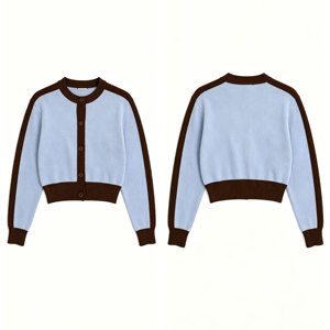 <span class=keywords><strong>Cardigan</strong></span> Corto in Maglia <span class=keywords><strong>Marrone</strong></span> con Dettagli a Contrasto, Maglione da Donna a Maniche Lunghe con Collo Rotondo, Stile Varsity - Product Image 4