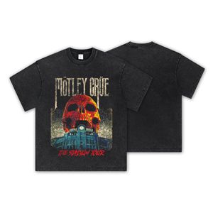 T-shirt Vintage Americana Retrò in Cotone Lavato e Invecchiato, Stampa Motley Crue, Manica Corta, Vestibilità Ampia, Stampa Digitale Diretta - Product Image 1