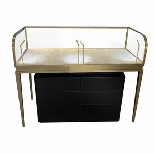 Luxury Leather Kiosk Table Top Sets Case Glass Jewelry Shop Cabinet Jewelry Display Showcase