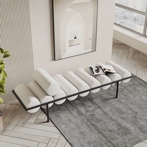 Banc <span class=keywords><strong>convertible</strong></span> en tissu de style nordique minimaliste, moderne et de luxe léger, pour chambre à coucher, à la fin du lit, idéal pour se reposer ou changer de chaussures - Product Image 2
