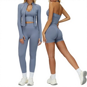 ชุดออกกำลังกายผู้หญิง <span class=keywords><strong>Yali</strong></span> Seamless ทรง I แบบไร้รอยต่อ รุ่น Solid Beauty Back ชุด 2 ชิ้น สำหรับโยคะและฟิตเนส ผลิตจากผ้าสแปนเด็กซ์/ไนลอน ป้องกันรอยยับ รุ่น TZ7725 - Product Image 1
