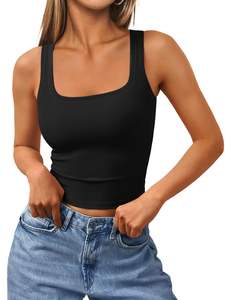 Bulk 2025 camisetas sin mangas acanaladas para mujer cuello cuadrado recortado sin mangas ropa de entrenamiento de verano logotipo personalizado - Product Image 3