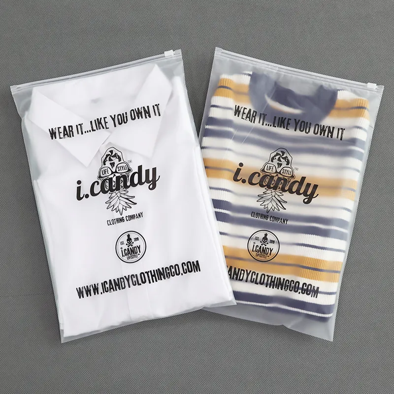 Customized Clothing Clear Plastic Frosted Zip lock Bag For T Shirt Swimwear Packaging