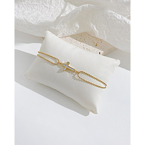 Gold Plated Double Layer <strong>Bead</strong> Chain Religious Cross Stainless Steel <strong>Bracelet</strong> for Men - Product Image 4