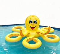 Bouée gonflable pieuvre jaune, jouet de natation interactif pour enfants et adultes avec 6 anneaux de jeu