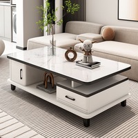 Meubles modernes pour salon et chambre à coucher, table basse blanche et meuble TV avec plateau en verre, rangement durable