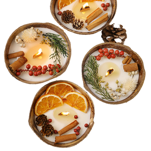 Velas Decorativas Lebao Hechas a Mano con Cáscara de Coco Natural, Aromáticas y Ecológicas, con Flores Secas, Decoración para el Hogar, Navidad, Diwali - Product Image 1