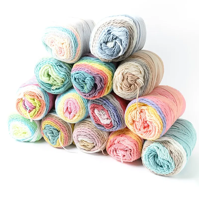 Bán Nóng Cầu Vồng 45% Cotton Và 55% Acrylic Pha Trộn Nhiều Màu Crochet Bánh Sợi Bóng