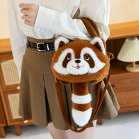 Sac à dos en peluche de petit raton laveur avec un design mignon de renard pour les filles, imperméable, en coton PP, pour les jeunes (15-35)
