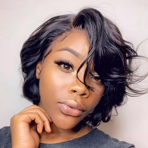 Perruque Pixie Cut en Cheveux Humains Bouclés, Bob Court, Perruque Lace Frontale 13x4 avec Nœuds <span class=keywords><strong>D</strong></span>écolorés et Baby Hair - Product Image 4