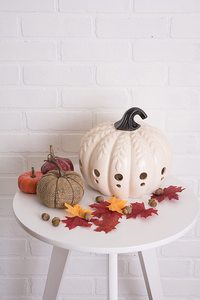 Ceramica Bianca Grande <span class=keywords><strong>Zucca</strong></span> con Foglie Lanterna - Product Image 2