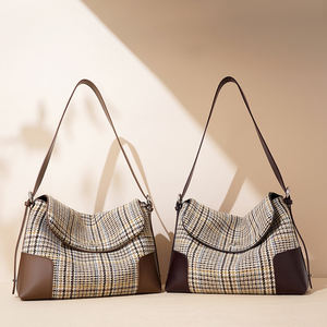 Nouveau design, sac à main haut de gamme pour tous les jours, en laine à carreaux et cuir de vachette, sac à bandoulière haut de gamme pour femmes - Product Image 4