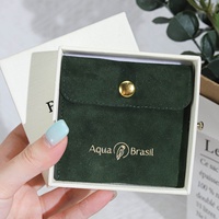 Pochette à bijoux en daim avec logo personnalisé imprimé, bouton pression, mini sac de rangement de luxe pour boucles d'oreilles, bagues et colliers en velours