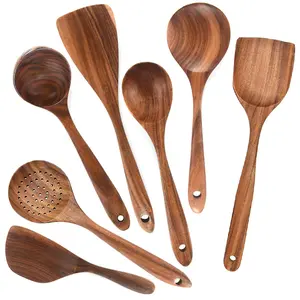 Kitchen accessories 7pcs acacia wood utensils spatula turner ladle spoon kitchen cooking utensils set
